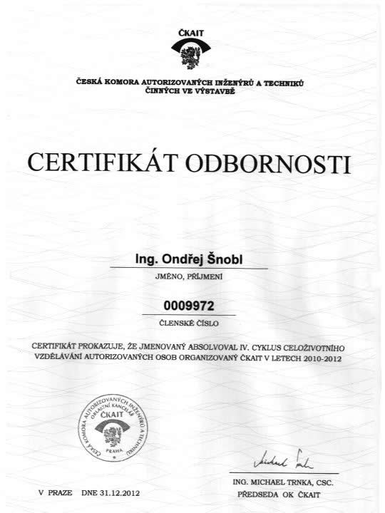 Treon - cerifikát 2012