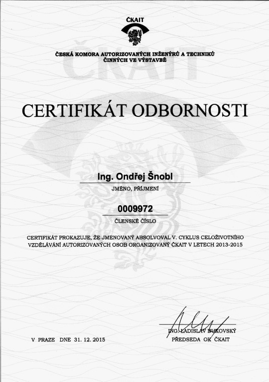 Treon - cerifikát 2015